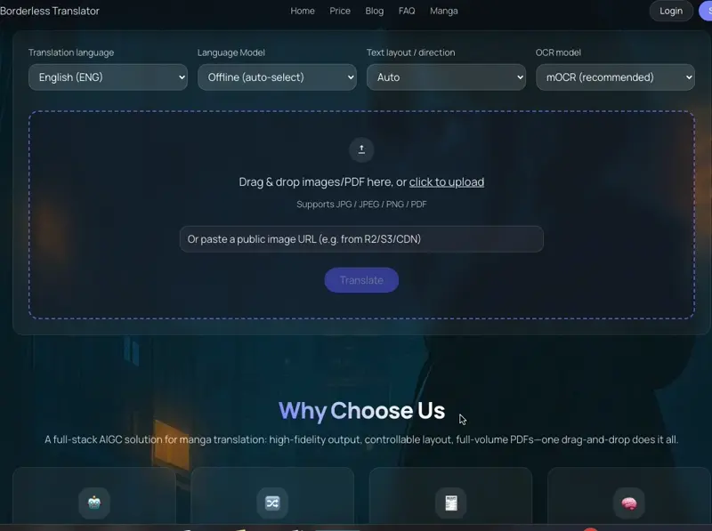 AI Manga Translate-Add files by drag & drop or click to upload